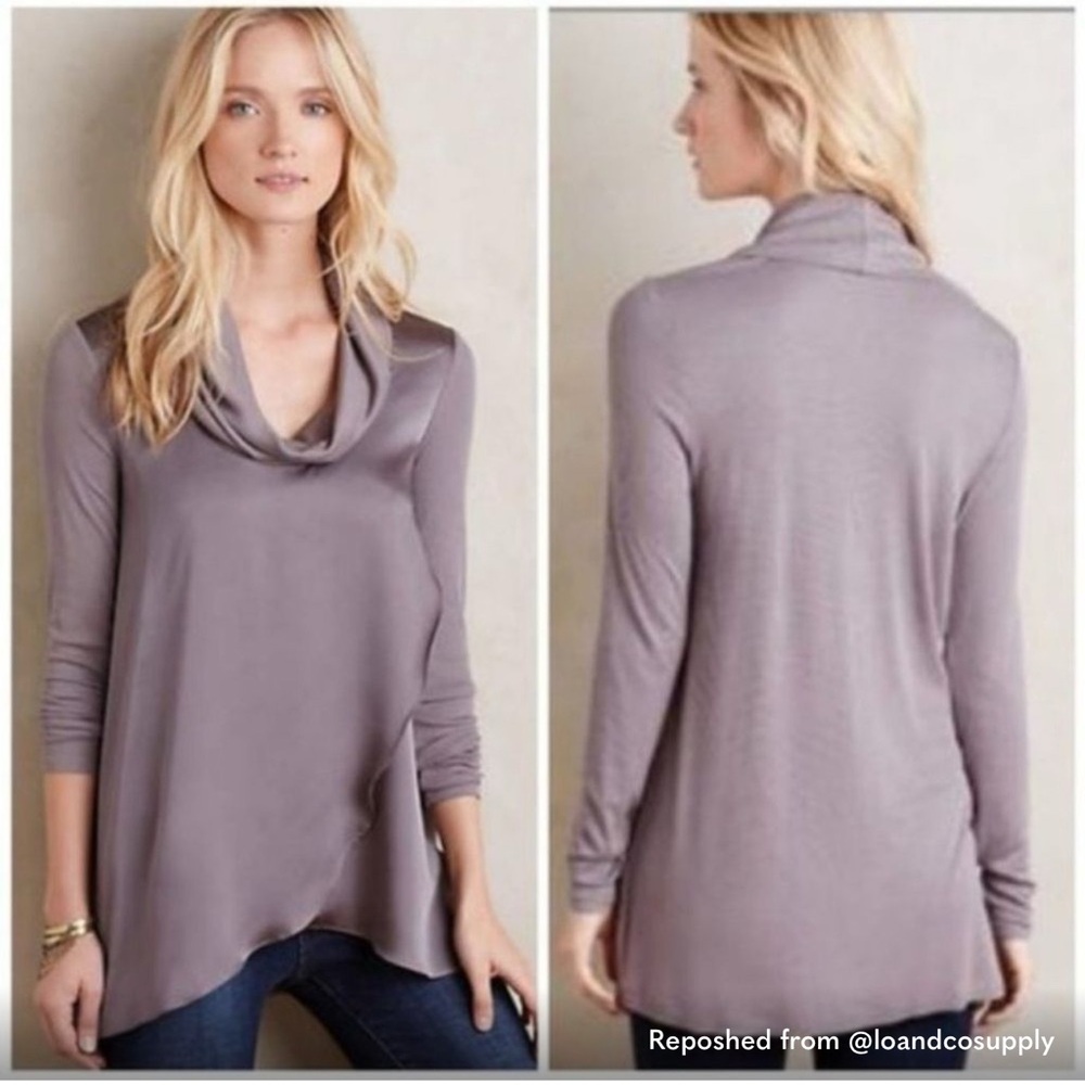 ✨ Anthropologie Deletta Cowl Neck Drape Front Long Sleeve Tunic Top Extra Small - Picture 2 of 9
